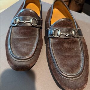 Gucci Dark Brown Suede Loafers with Metal Detail